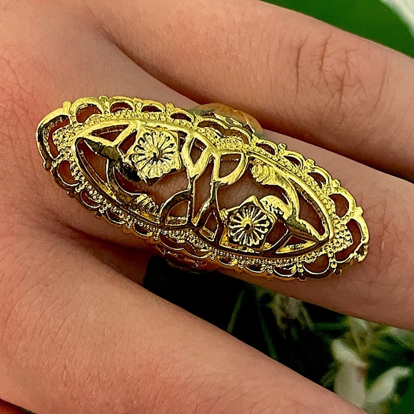Gold Plated Daisy Stretched Boho Ring - Picture 2 of 15